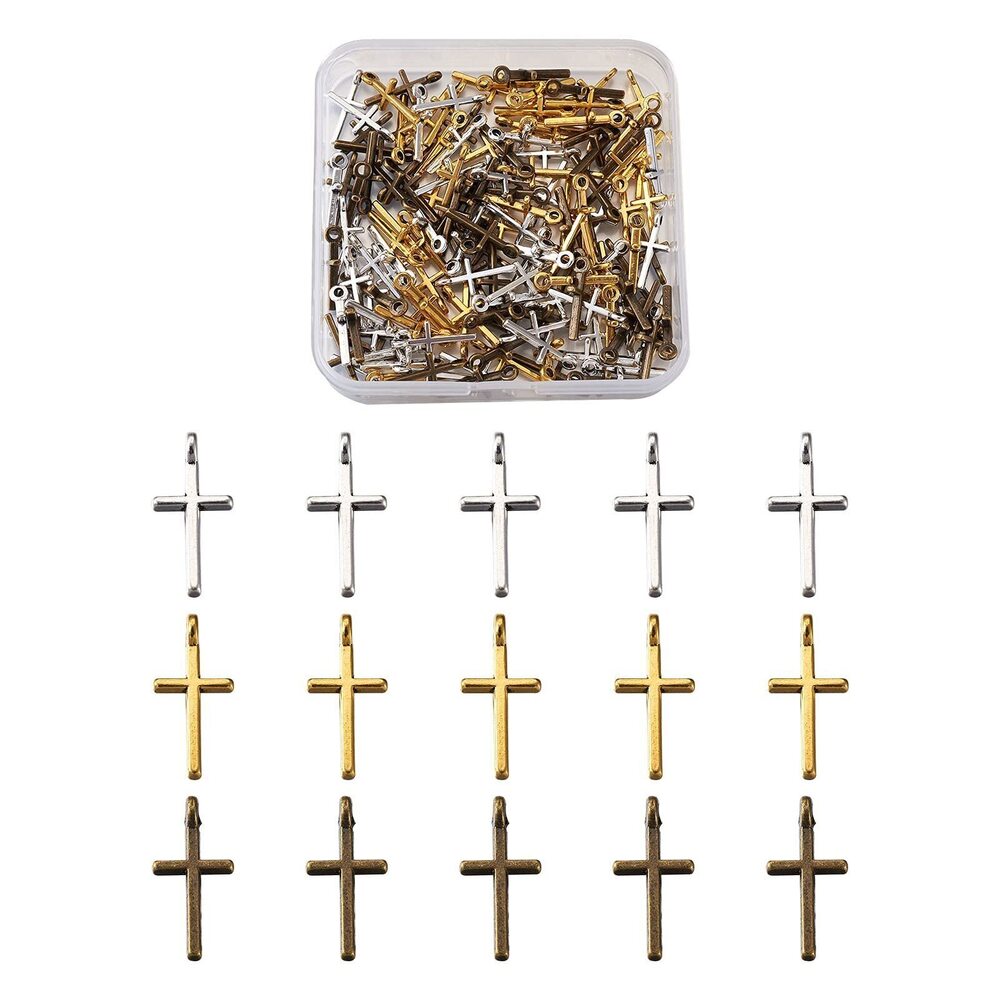 9708 Beadthoven 150pcs 3Colors Tibetan Style Alloy Cross Charms Pendants